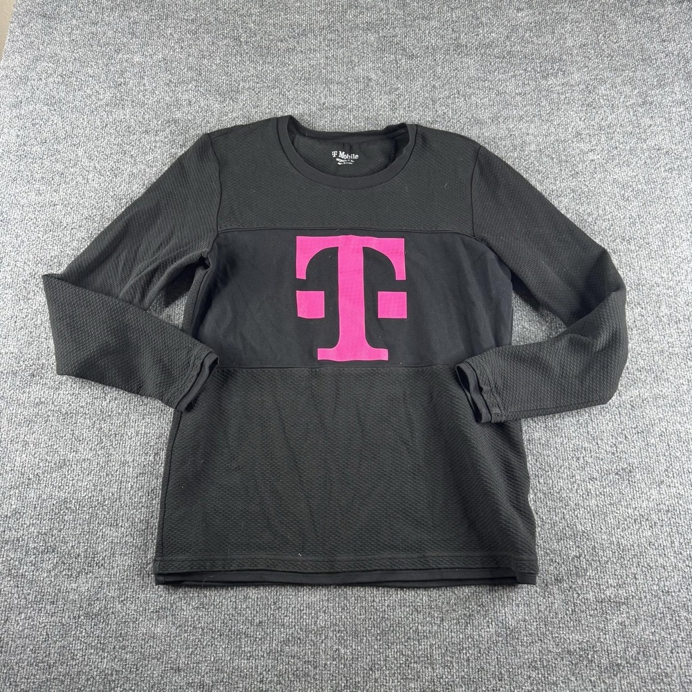 T Mobile Shirt Womens XL Black Long Sleeve Crew Neck Magenta Logo Workwear Tee